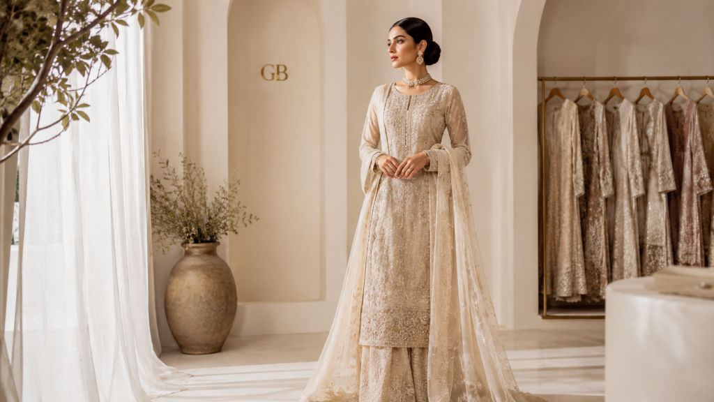Best fashion designer in Islamabad for custom bridal and luxury pret by GB
