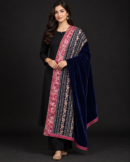 Gulzar Navy & Rose Velvet Shawl
