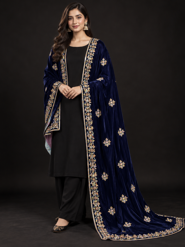 Meher Navy Velvet Shawl