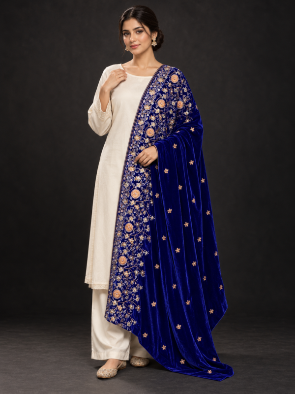 Neelam Royal Blue Velvet Shawl