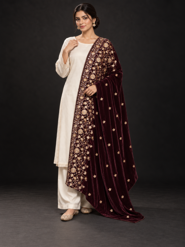 Zarafshan Burgundy Velvet Shawl